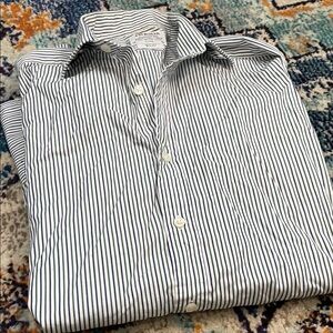 T.M.Lewin Men's Striped Button Down Shirt - Navy and Green